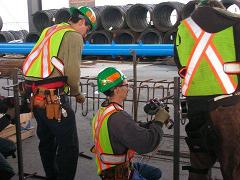 Construction site where reinforced steel is fixed with an automatic rebar tier